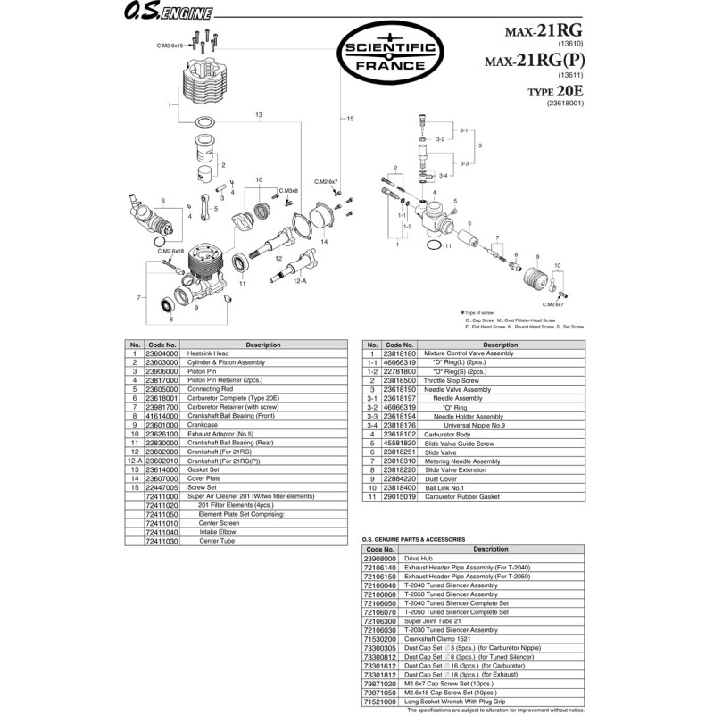 Moteur pour voiture thermique O.S.SPEED R21GT II Combo avec résonateur et  coude