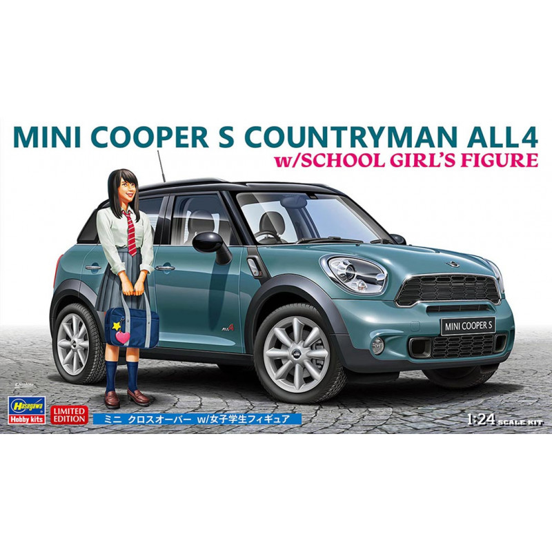 Mini Countryman Cooper S plastic model car with schoolgirl figure 1 24 SP559